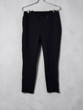 RAFAELA WOMEN’S SIZE 6 BLACK COMFORT SLACKS – GOLD-TONE DETAIL, STRETCH PULL-ON
